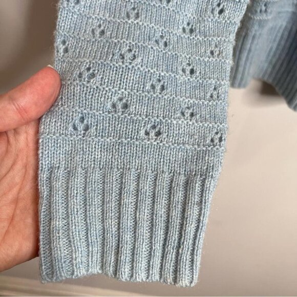 J Crew Womens Size Small Pointelle Crewneck Sweater Light Blue Wool Alpaca Knit - Picture 4 of 8
